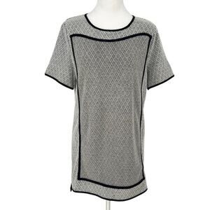 THML Black White Geometric Short Sleeve Tunic Dress | Sz S | Classic Shift Style